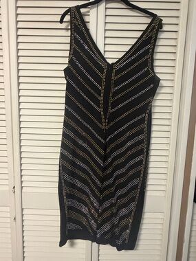 Black Studded V-Neck Sleeveless Dress zipper back